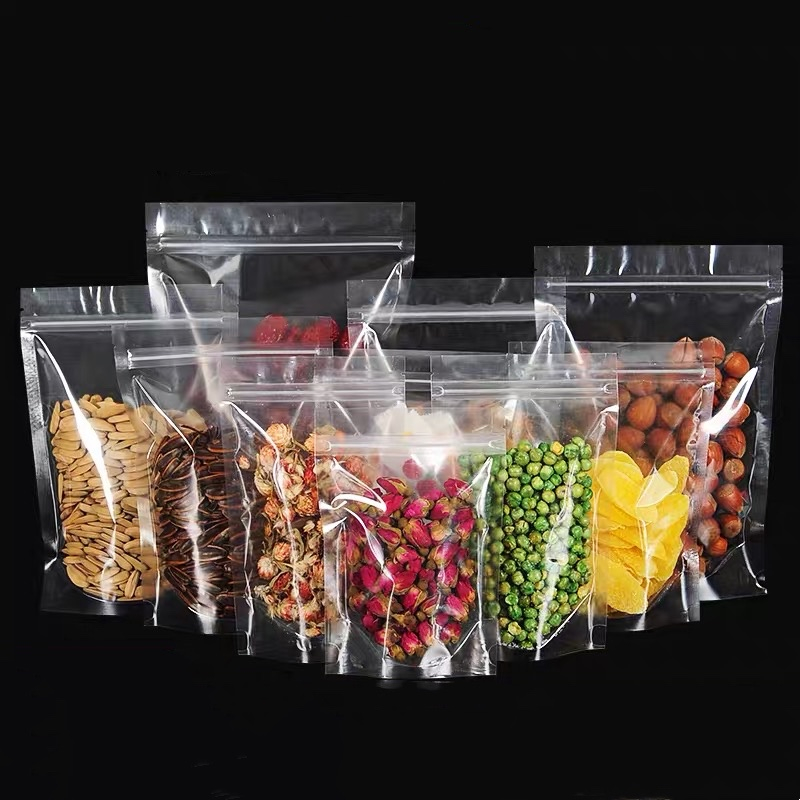Transparent Stand up Zipper Pouch Custom Top Seal Printed Zip Lock Plastic Bags For Snack Packing