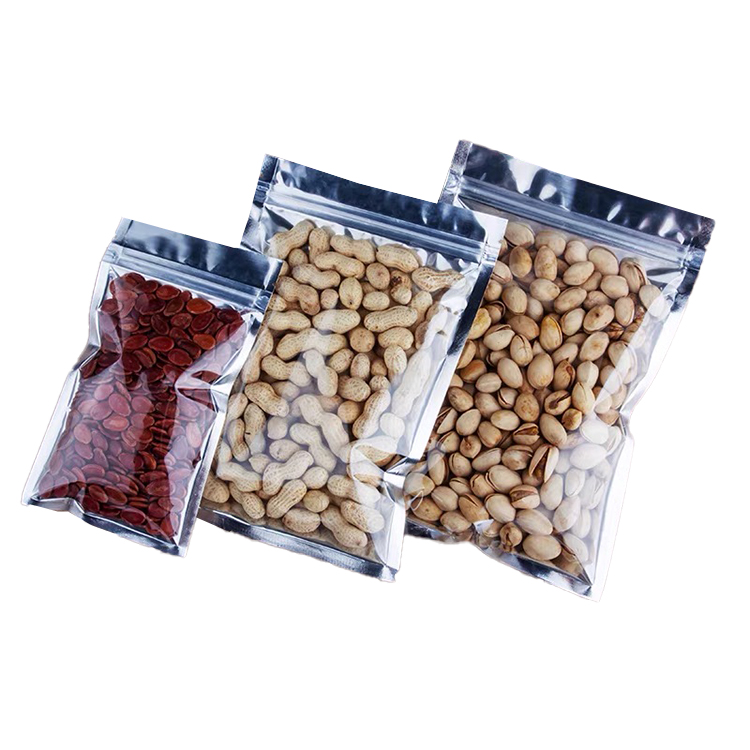 Food Safe Sliver Stand Up Zip Lock Bags Aluminum Foil Clear Plastic Pouch Zipper Mylar Heat Seal Tear Notches Packaging Bag