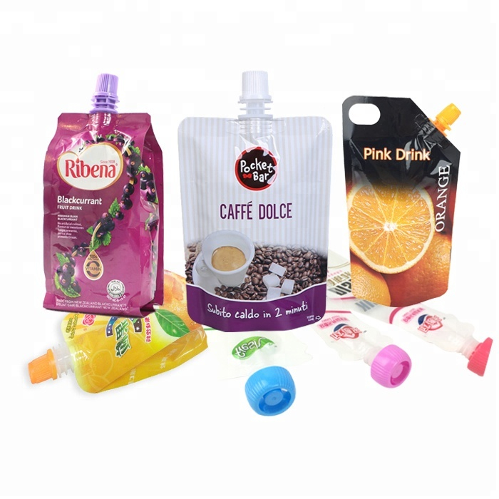 Custom Print Foil Packaging Stand Up Pouch Reusable Juice Spout Pouch with Cap